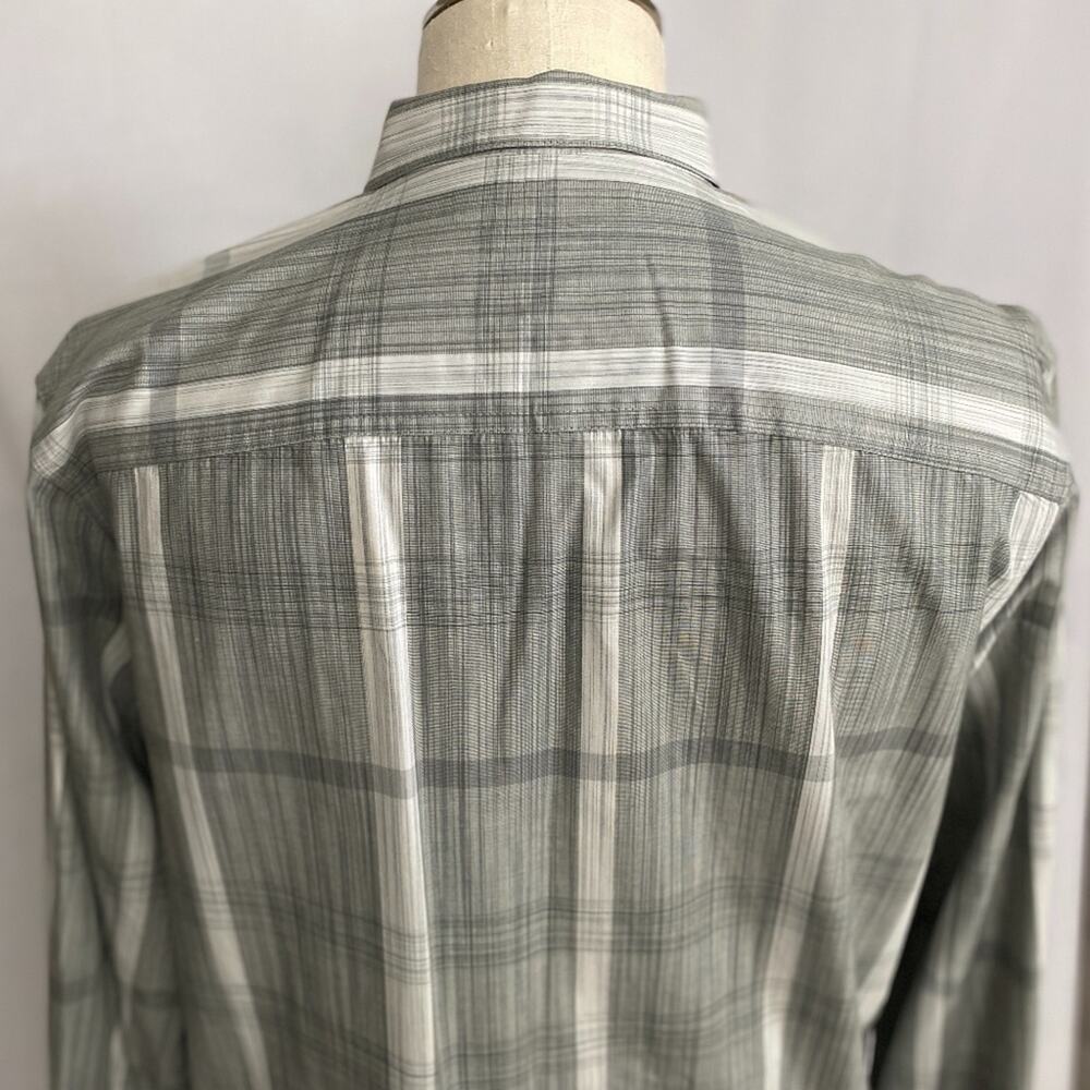 AXIST Slim Fit Long Sleeve Gray & White Plaid Cotton Shirt  Large - Picture 5 of 8